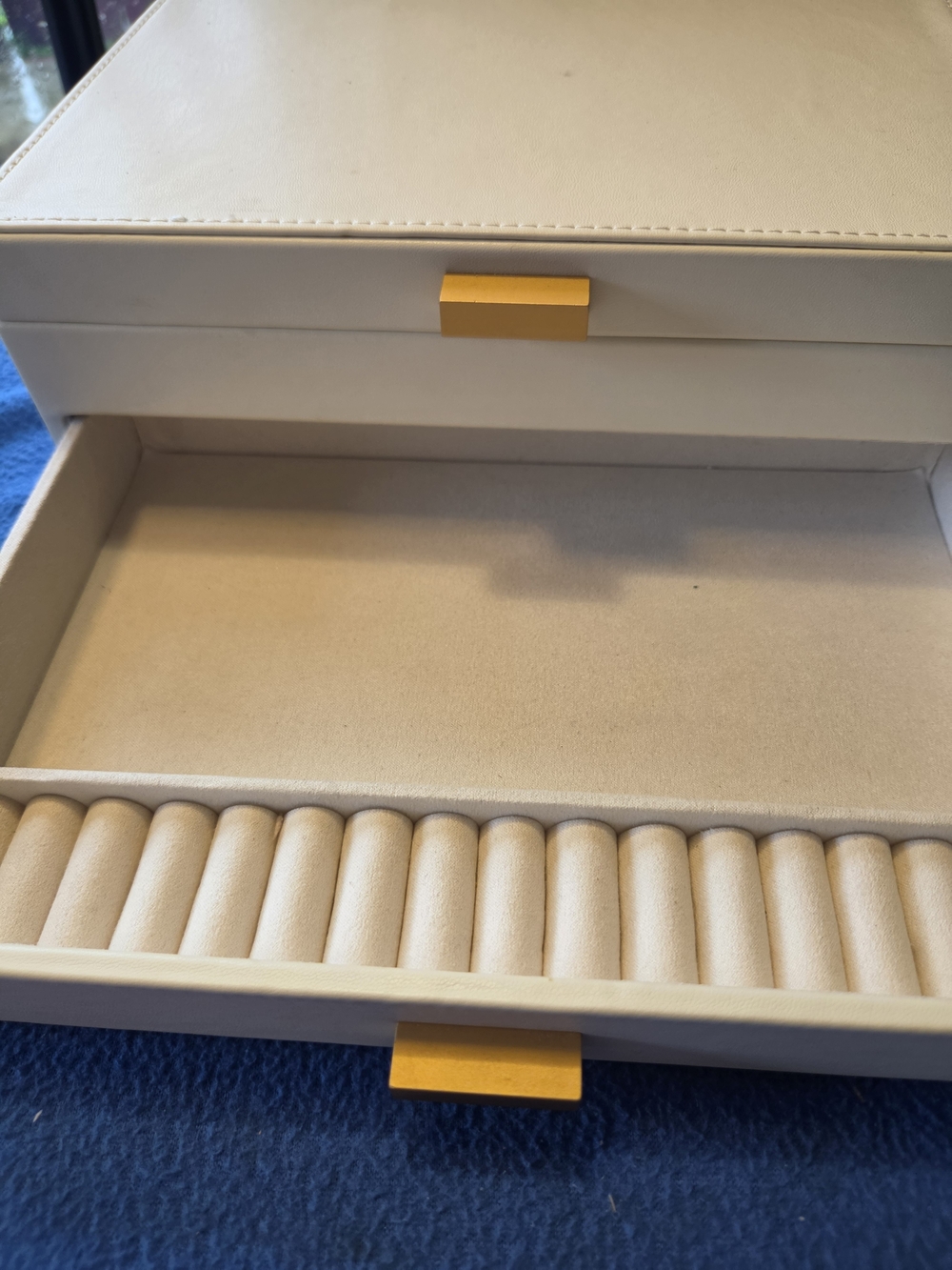Leather Jewelry Storage Box in Cream with Gold Accents